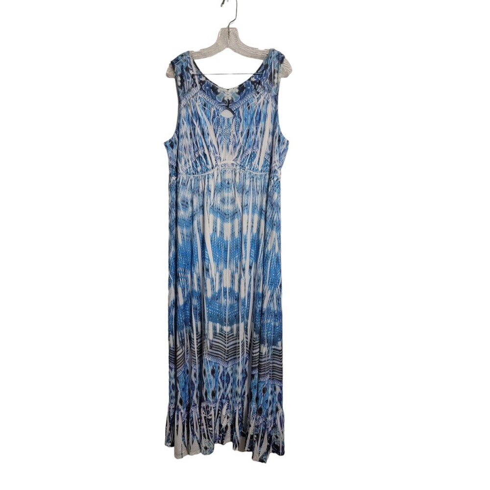 Style & CO Maxi Dress Womens XXL Blue Smocked Tiered Cottagecore Prairie Pleated